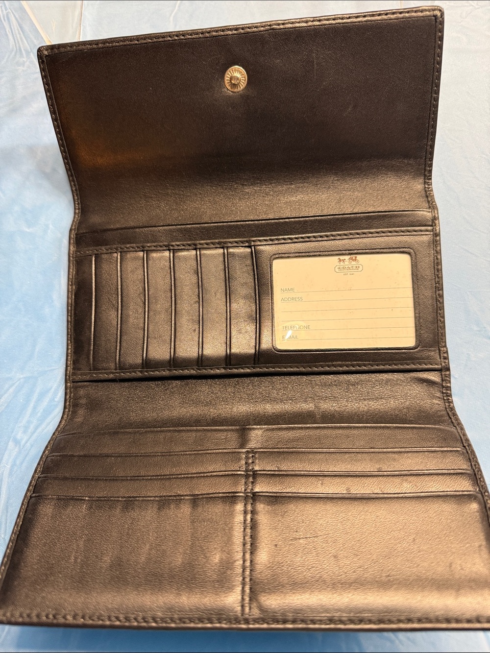 Coach Signature Canvas Trifold Wallet in Black and Tan - Picture 6 of 7